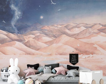 Pastel Mountain Landscape Wallpaper Mural - Removable Peel and Stick Nature Wallpaper—B730