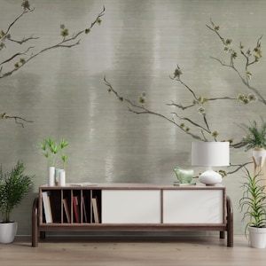 Elegante Kirschblüte Tapete | Sakura Blüte Textil Wandbild | Traditionelle japanische Blumen Wohnkultur B781