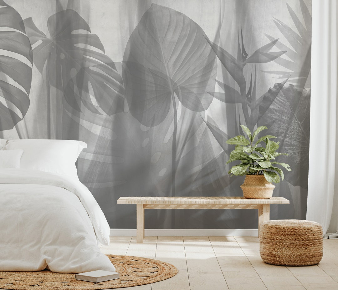 Black and White Tropical Leaves Wallpaper Murals Modern Wall Décor for Home and Office B746 Etsy