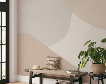 Modern abstract neutraal beige behang muurschildering-AW5