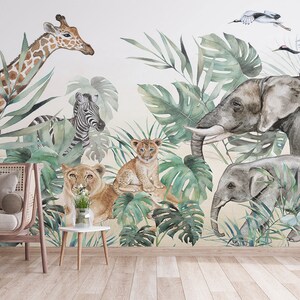 Kids Room Watercolor Forest Safari Wallpaper | Jungle Animal for Nursery and Children Wall Space Décor | Peel and Stick | Texture finish