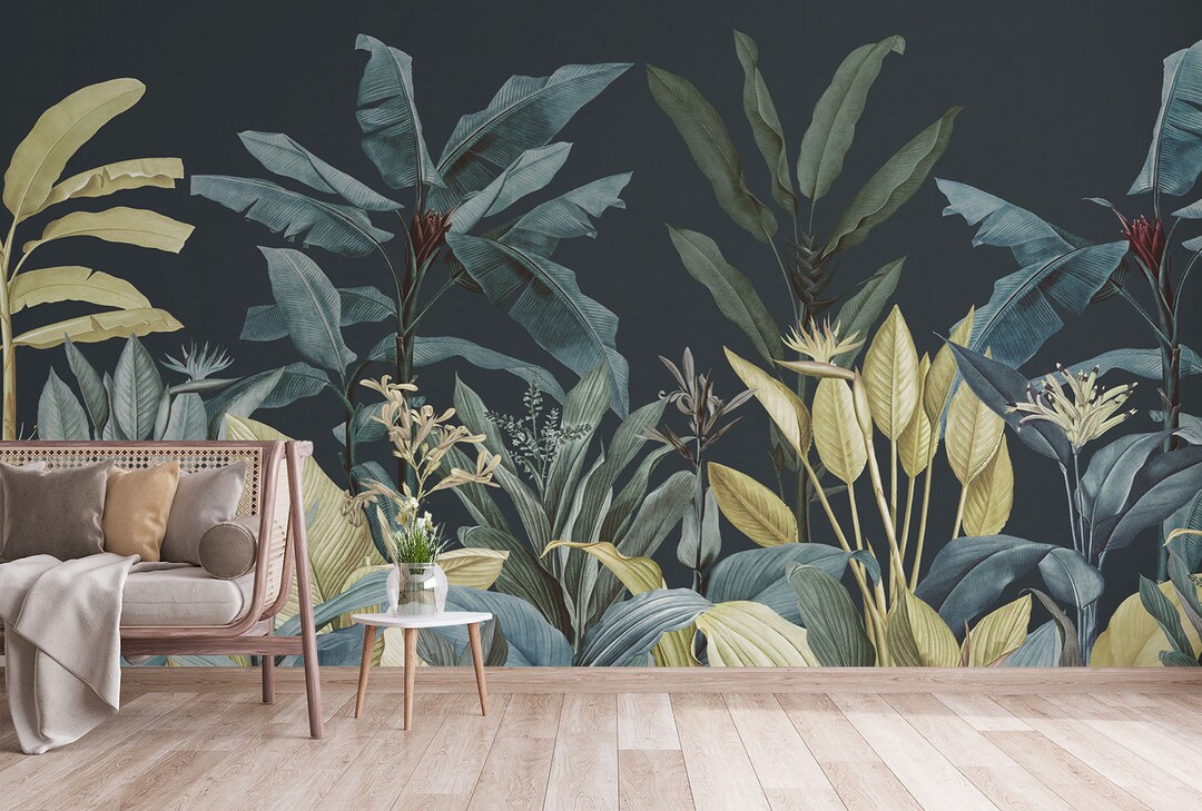 Banana Leaf Wallpaper, Wall Mural, Exotic Animals, Peel and Stick, Self