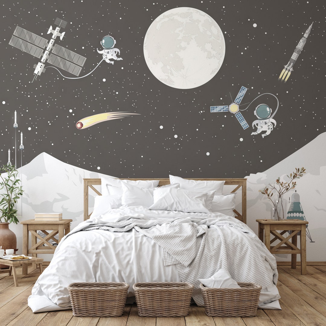 Space Exploration Mural: Astronauts, Lunar Rover, Kids Room Wallpaper ...