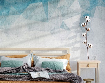 Blue Ombre Geometric Wallpaper Mural: Peel and Stick