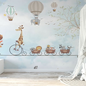 Carta da parati Peel and Stick Giraffa con ciclo e altri animali Design murale di Elegant Walls