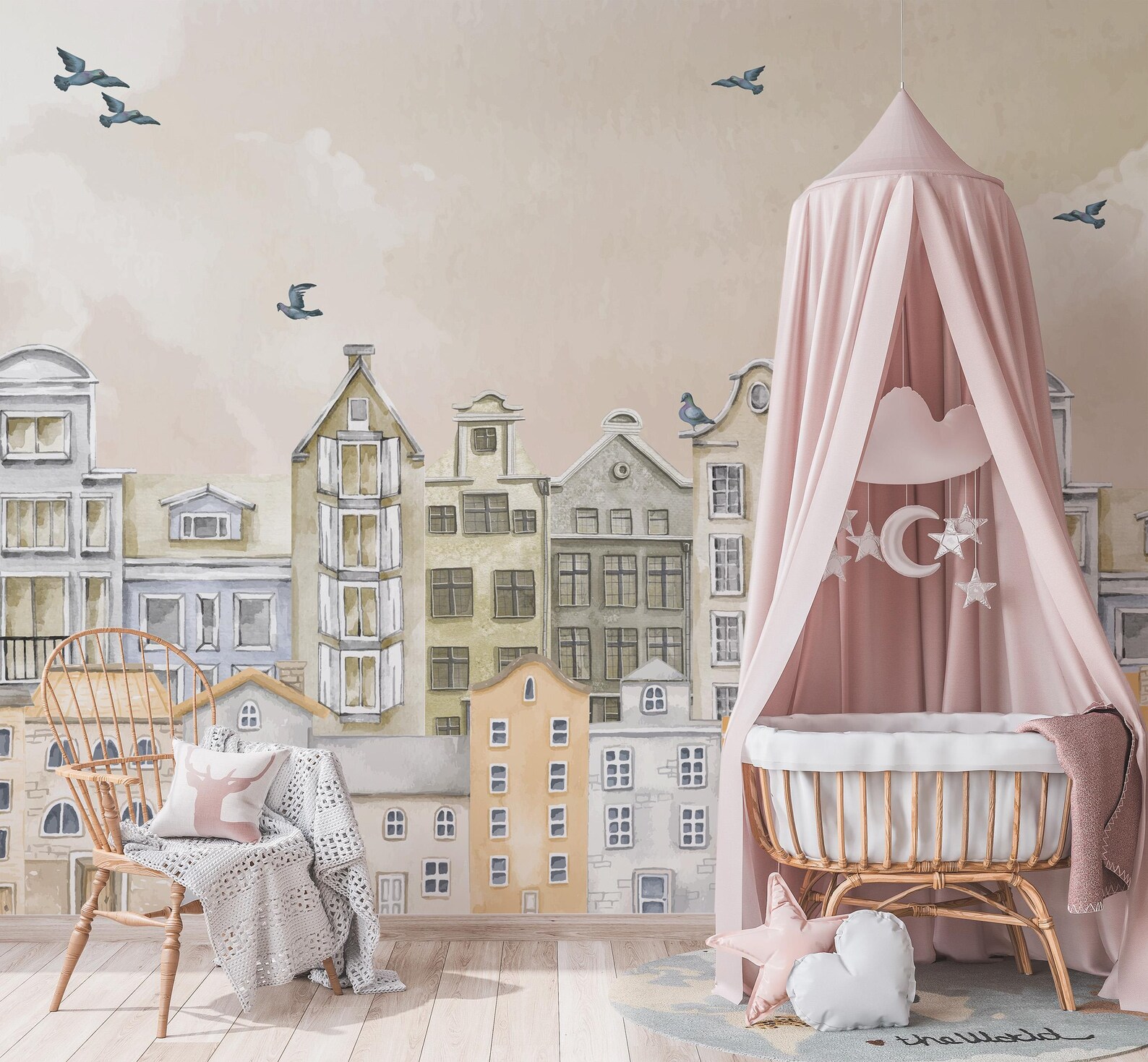 watercolor-kids-room-cityscape-peel-and-stick-wallpaper-mural-c330-etsy