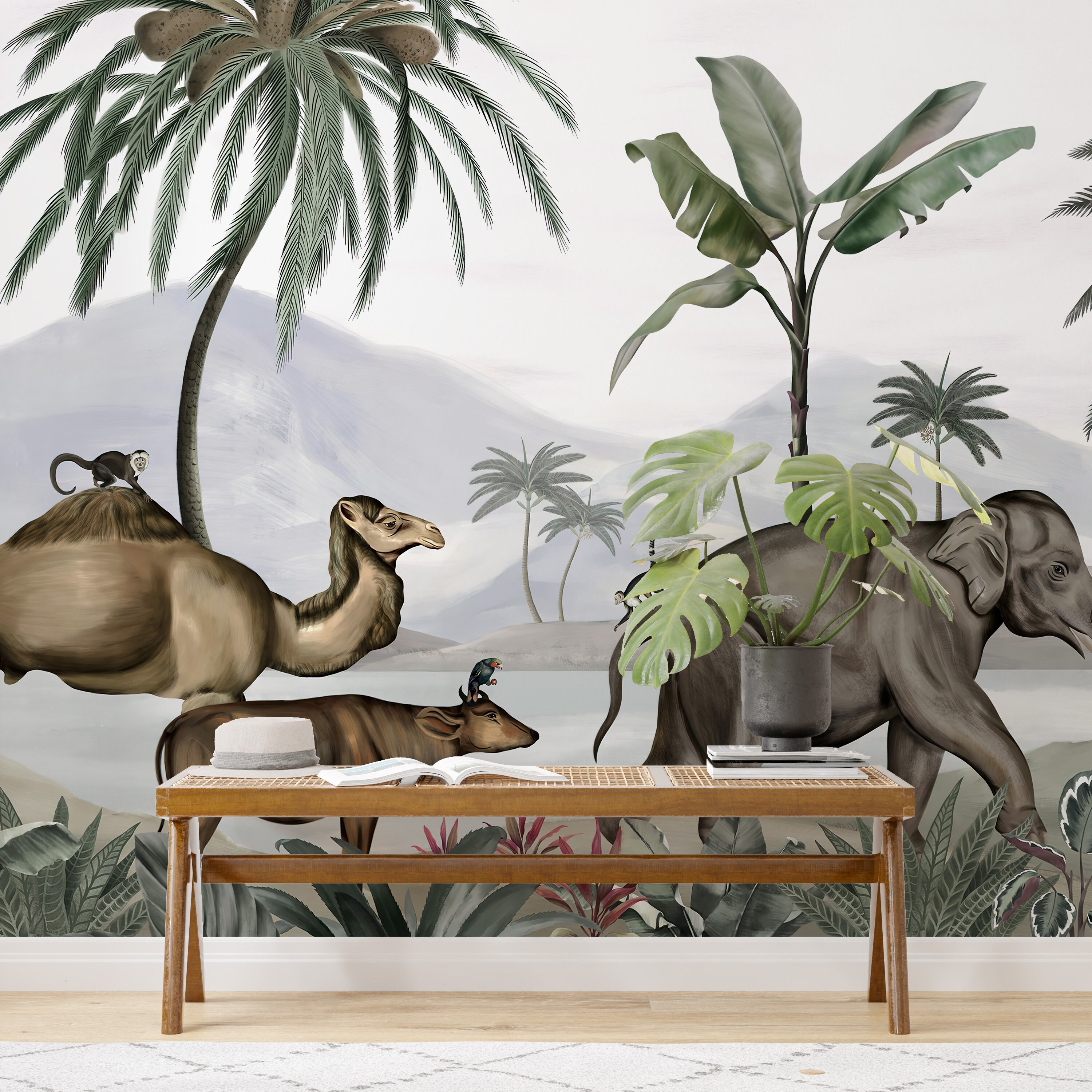 Tropical Jungle Animals Peel and Stick Wallpaper Mural-b726 - Etsy