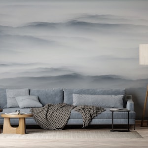 Misty Mountains Foggy Forest Adhesive Wallpaper Wall Mural, Perfect for Your Living Room or Entryway