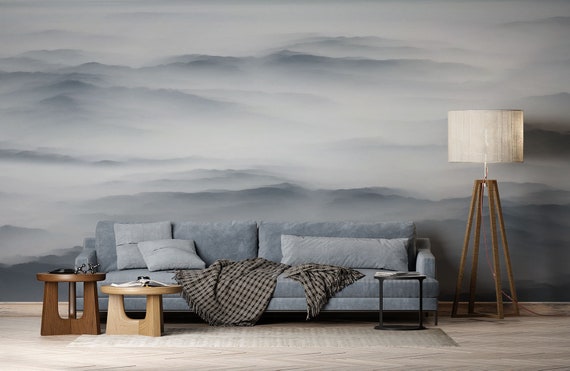 Foggy Mountain Forest Wallpaper: Peel and Stick Mural