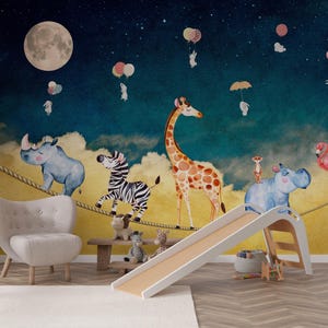 Papel pintado de acuarela para habitación infantil con amigos de la selva - AW49