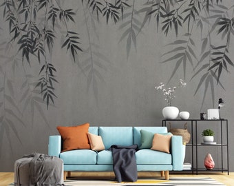 Chinese Bamboo Leaves Wall Mural: Elegant Leaf Wallpaper for Contemporary Wallpaper for Walls B759
