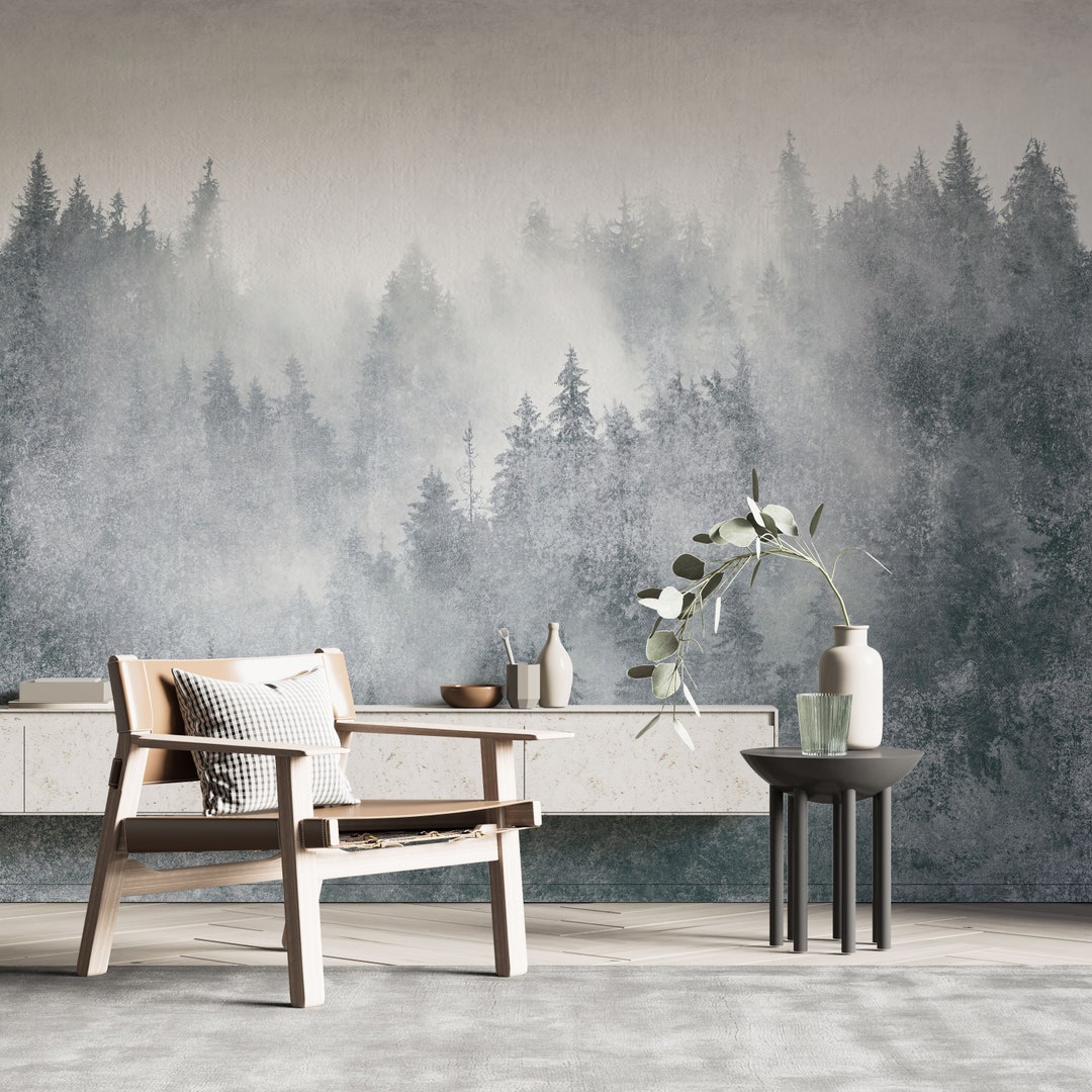 Foggy Forest Mural: Peel and Stick Nature Wallpaper - Etsy