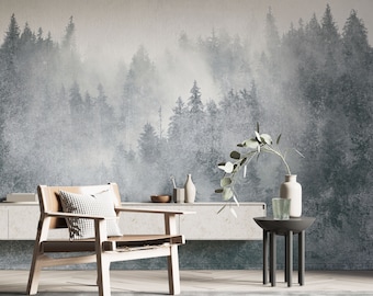 Foggy Forest Mural: Peel and Stick Nature Wallpaper