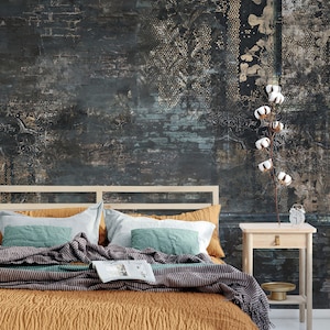 Vintage black wallpaper mural with peel and stick technology