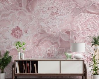 Pink Flower Pattern Wallpaper Mural - Blossoming Elegance for Modern Interiors Peel and Stick Wallpaper B674