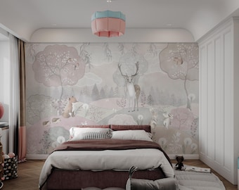 Whimsical Woodland Animal Wallpaper for Nursery-AW64