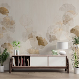 Goldene Blumen-Tapete - Elegantes Blumen-Tapeten-Design - Luxuriöses Wohndekor - Tropische Wandkunst