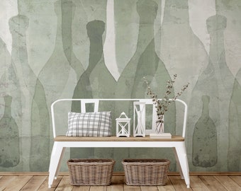 Green Watercolor Bottle Wallpaper - Abstract Modern Art for Home - B780