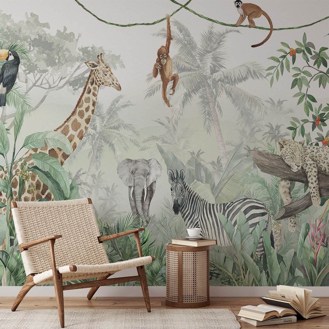 Jungle Animal Wallpaper Mural: Peel and Stick Kids Room Decor - Etsy