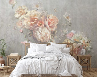 Rose Wallpaper for Walls: Classic Flower Wallpaper Elegance in Blossoming Rose Design B491