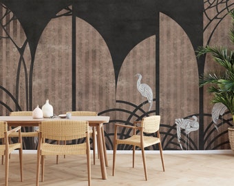 Abstract Wallpaper, Modern Crane Bird Peel and Stick Wall Mural for Wall Decor by Elegant Walls