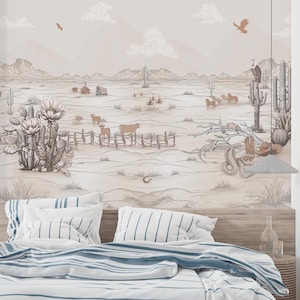 Carta da parati murale con animali del deserto e cactus del selvaggio West-C358