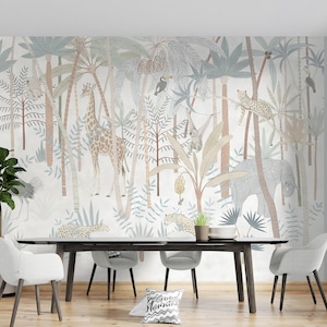 Watercolor Animal Wallpaper Mural: Peel and Stick Nursery Wall Design