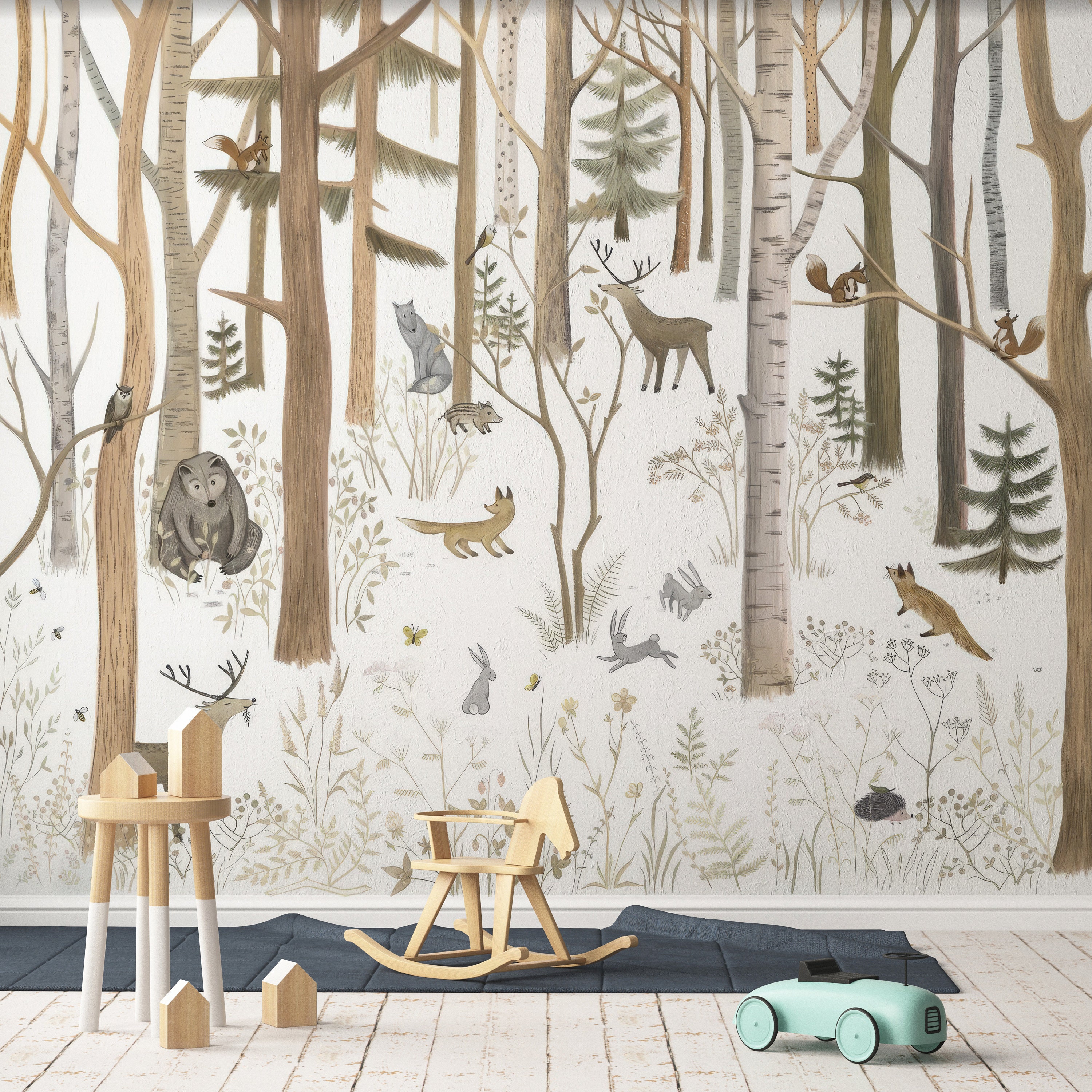 Watercolor Forest Animal Wallpaper | Nursery Wall Decor - Etsy