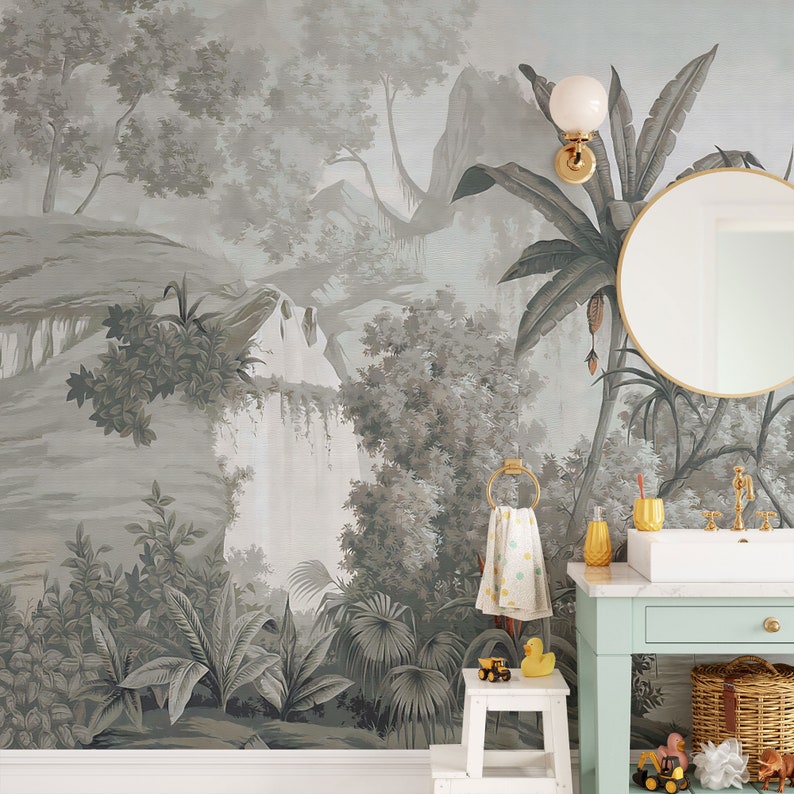 Tropical Mountain Wallpaper Jungle Wall Mural Peel and Stick Etsy Finland