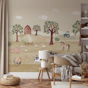 Watercolor Barnyard Wallpaper for Kids Room-AW6