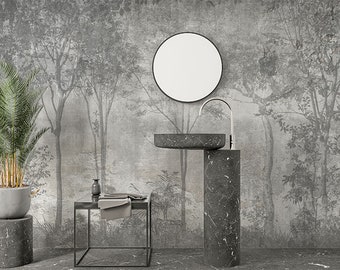 Peel and Stick Forest Wallpaper Mural, Gray color Removable Modern Wallpaper for Walls Hallway wallpaper