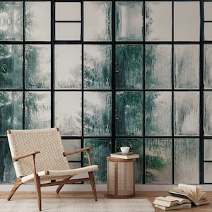 Industrial Wallpaper - Vintage Factory Window Panel Wallpaper Mural -  Peel & Stick Wallpaper B727