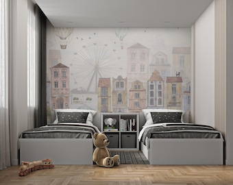 Mural de papel pintado con acuarela para habitación infantil - Ciudad Vieja - Otoño/Invierno 2020