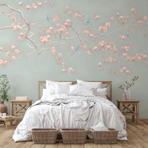 Chinoiserie Pflaumenblüten Baum Wallpaper: Filigrane östliche Eleganz für einen raffinierten Raum B509