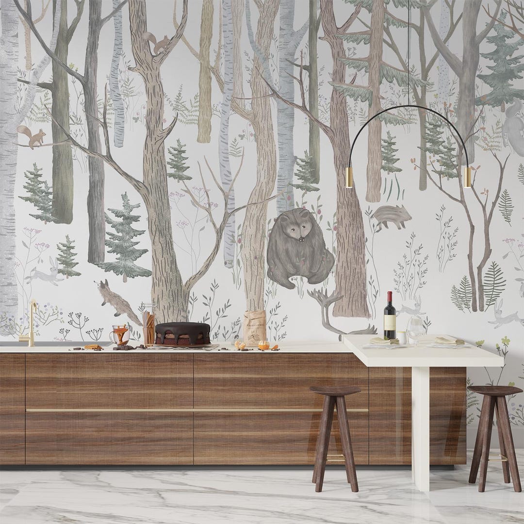 Buy White Woodland Forest Animals Wallpaper Muralc339 Online in India