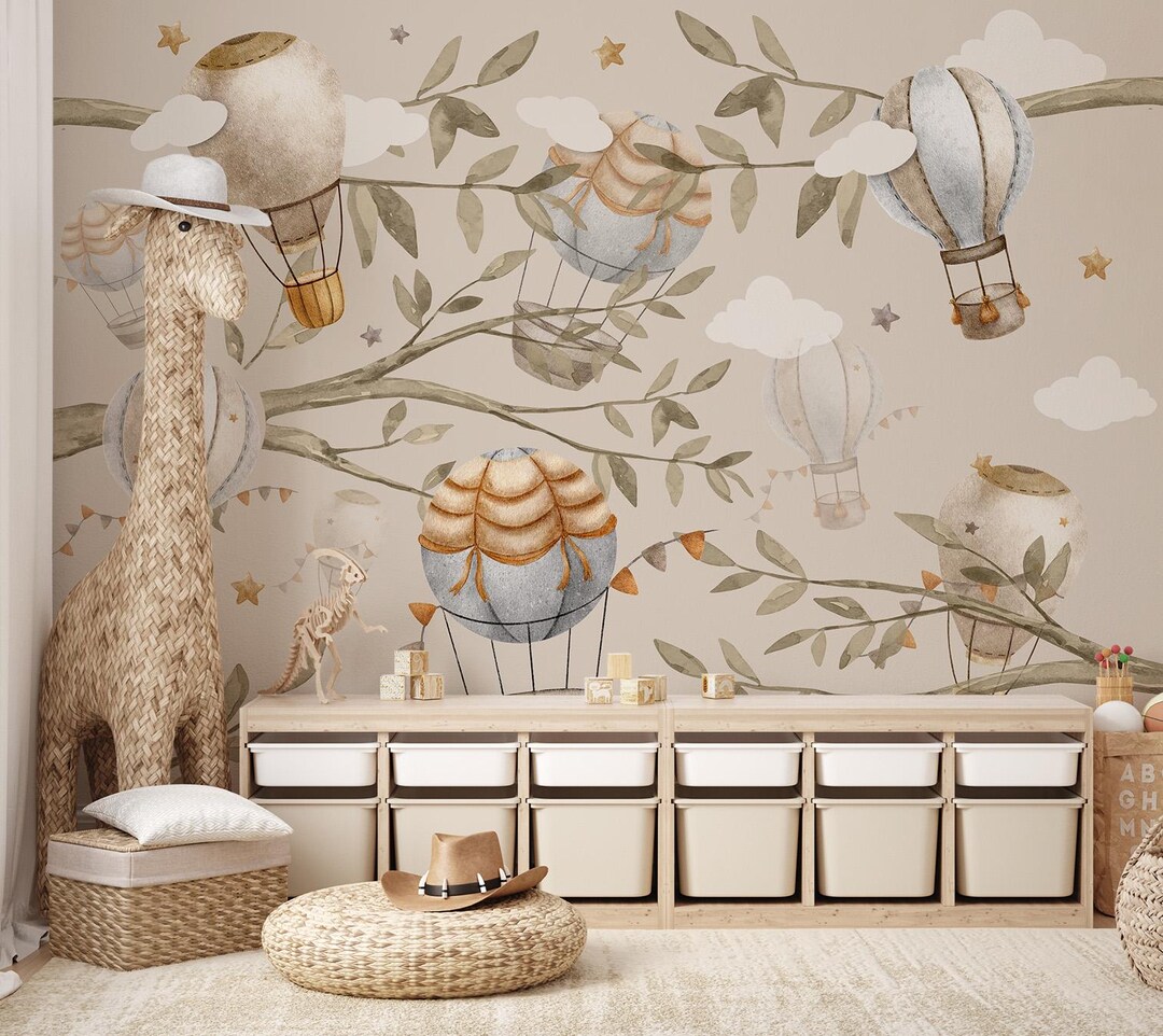 Hot Air Balloon Wallpaper for Kids Room - Adventure Removable Wallpaper ...