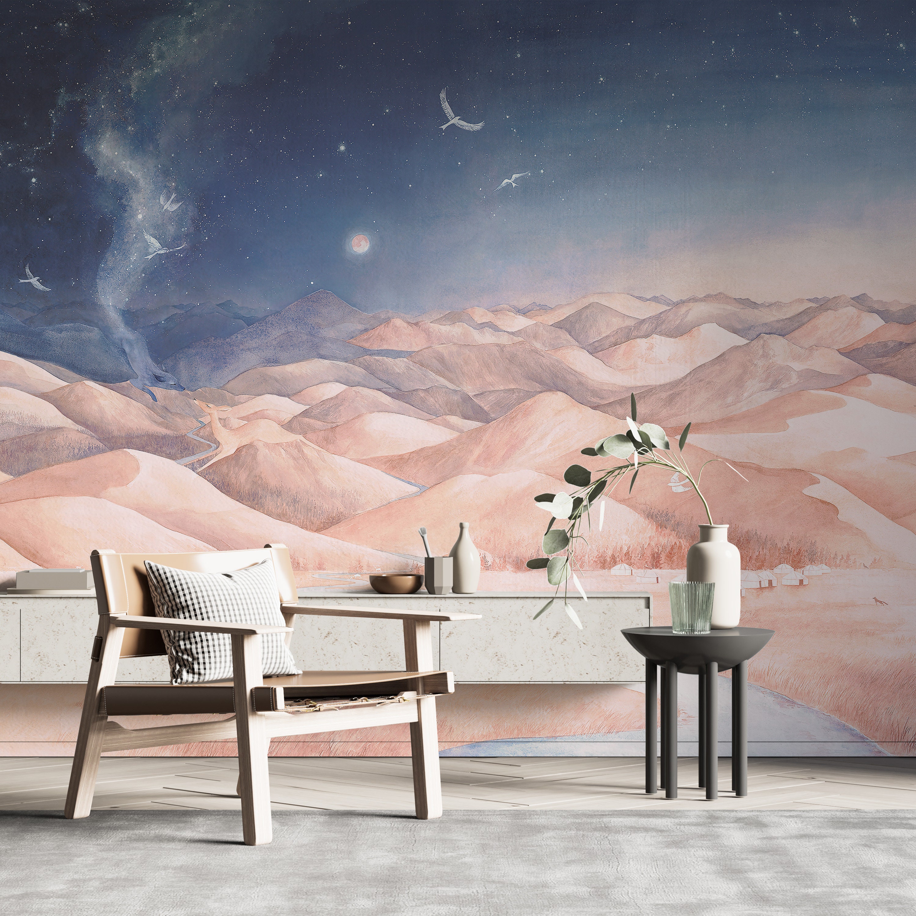 Pastel Mountain Landscape Wallpaper Mural - Removable Peel and Stick ...
