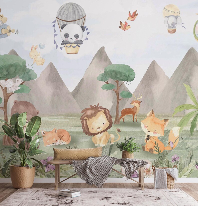 Buy Jungle Animals and Mountains Nature Wallpaper Muralc109 Online in