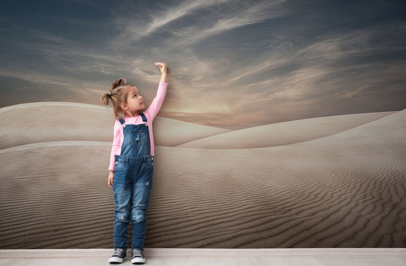 A beautiful sky meets the soft ridges of desert dunes in this nature-themed wallpaper mural.