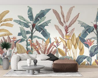 Tropical Banana Leaf Wallpaper – Vibrant Colors, Peel and Stick