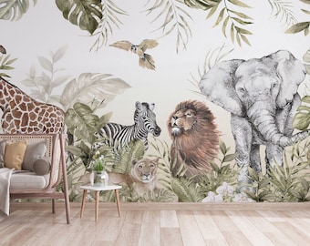 Watercolor Forest Animal Wallpaper Mural: Peel and Stick Removable