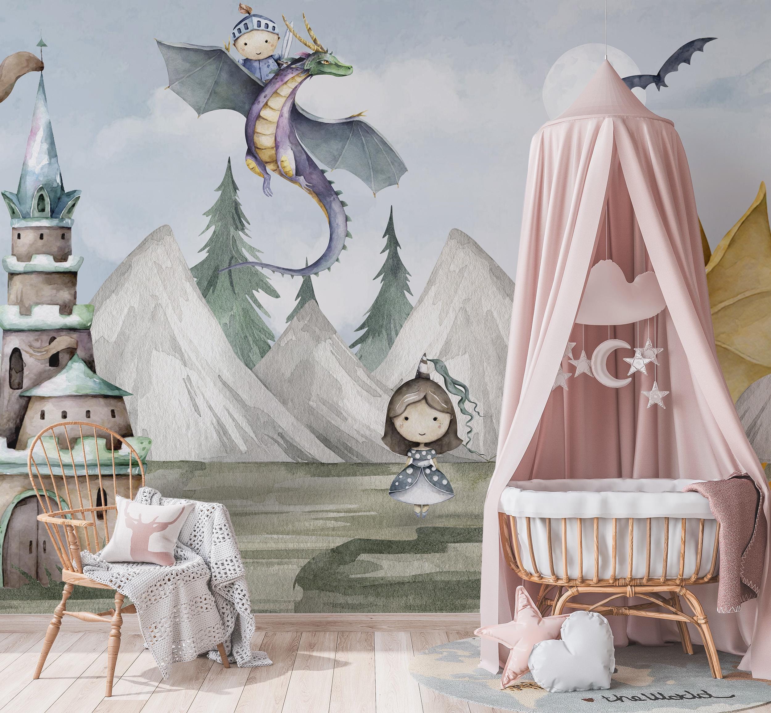 Magical Dragon and Castle Adventure Kids Wallpaper Mural-C43