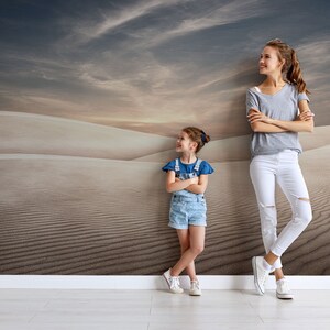 Minimalist desert scene featuring smooth sand dunes and a calming sky for peel and stick wall decor.