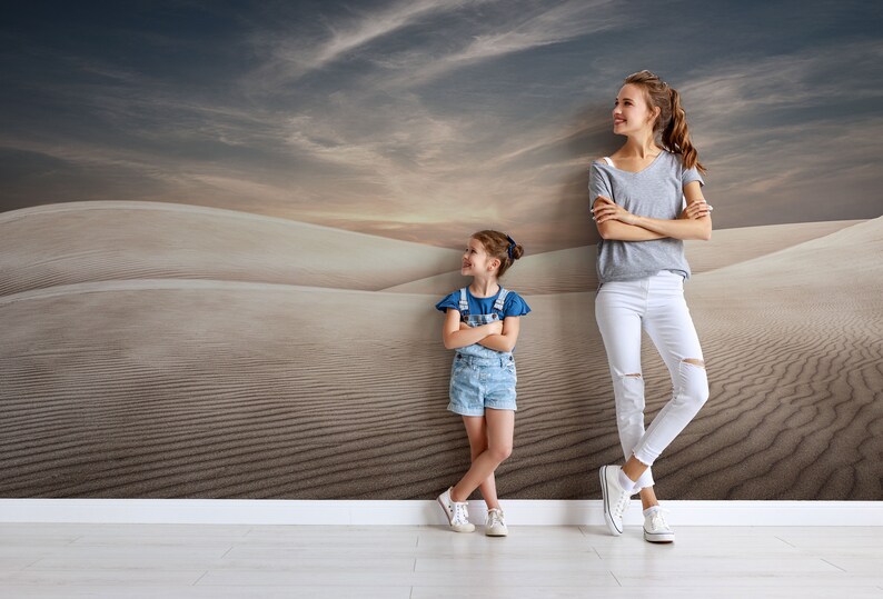 Minimalist desert scene featuring smooth sand dunes and a calming sky for peel and stick wall decor.