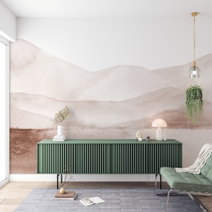 Carta da parati minimalista con paesaggio montano ad acquerello - Elegante decorazione murale ispirata alla natura - Perfetta per soggiorno, ufficio o camera da letto