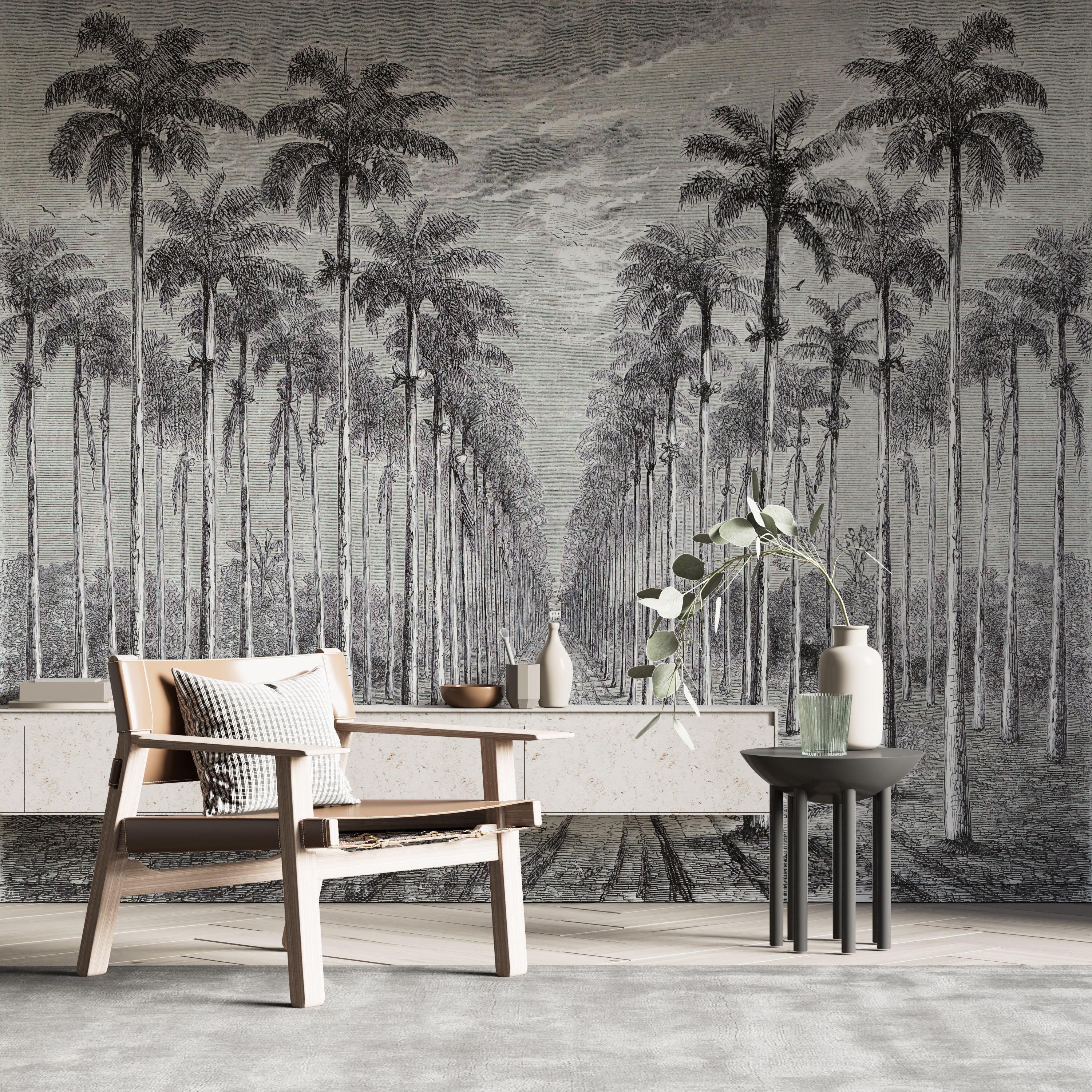 Tropical Forest Black and White Palm Leaves Wallpaper - Etsy