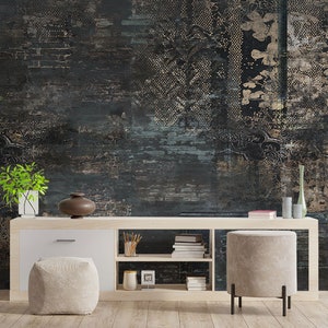 Create a warm and inviting atmosphere with vintage-style black wall mural