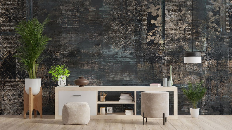 Create a warm and inviting atmosphere with vintage-style black wall mural