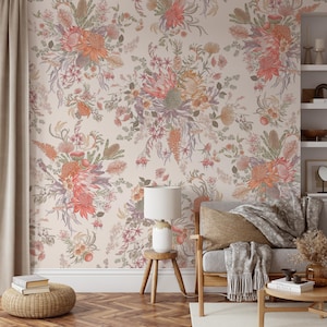 Carta da parati vintage Cottagecore con bouquet floreale - AW59