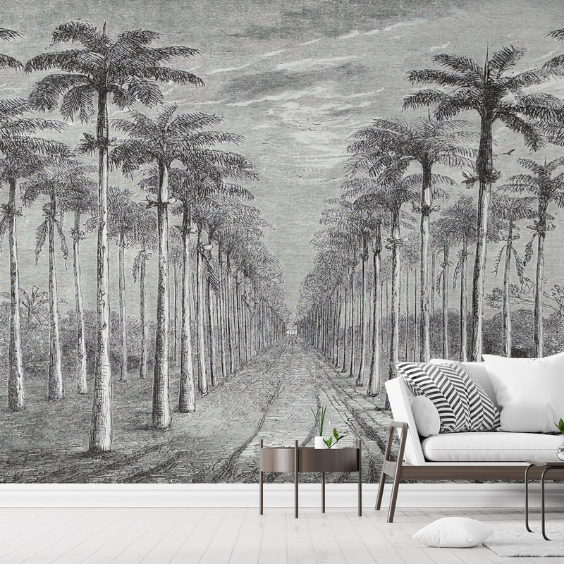 Black and White Palm Leaf Wallpaper - Etsy